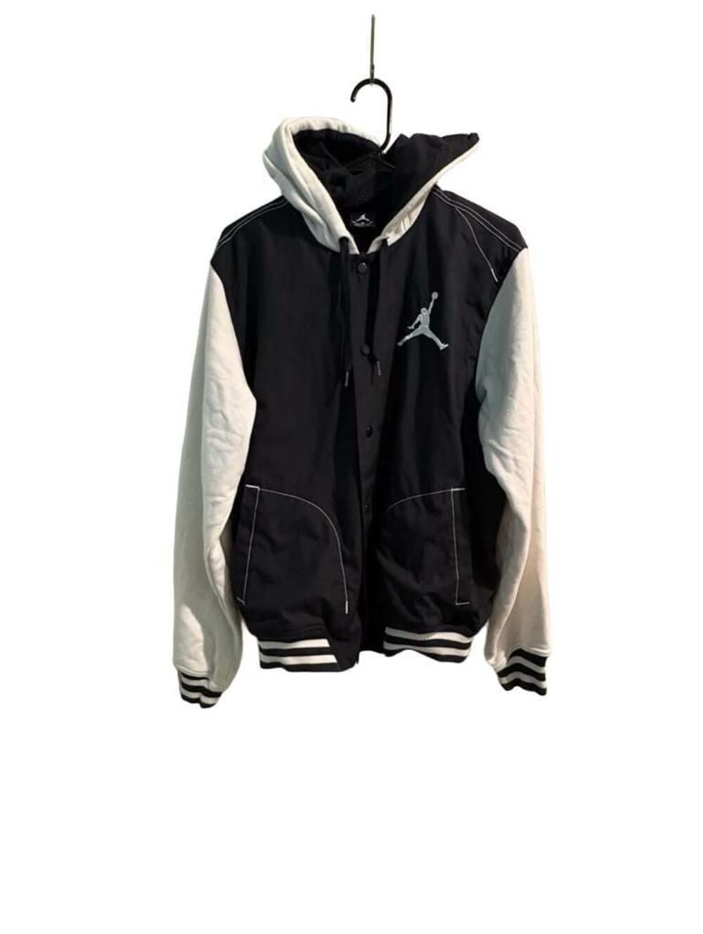 Jordan Brand Black and White Snap-Up Varsity Hoodie Jacket Jumpman Size M